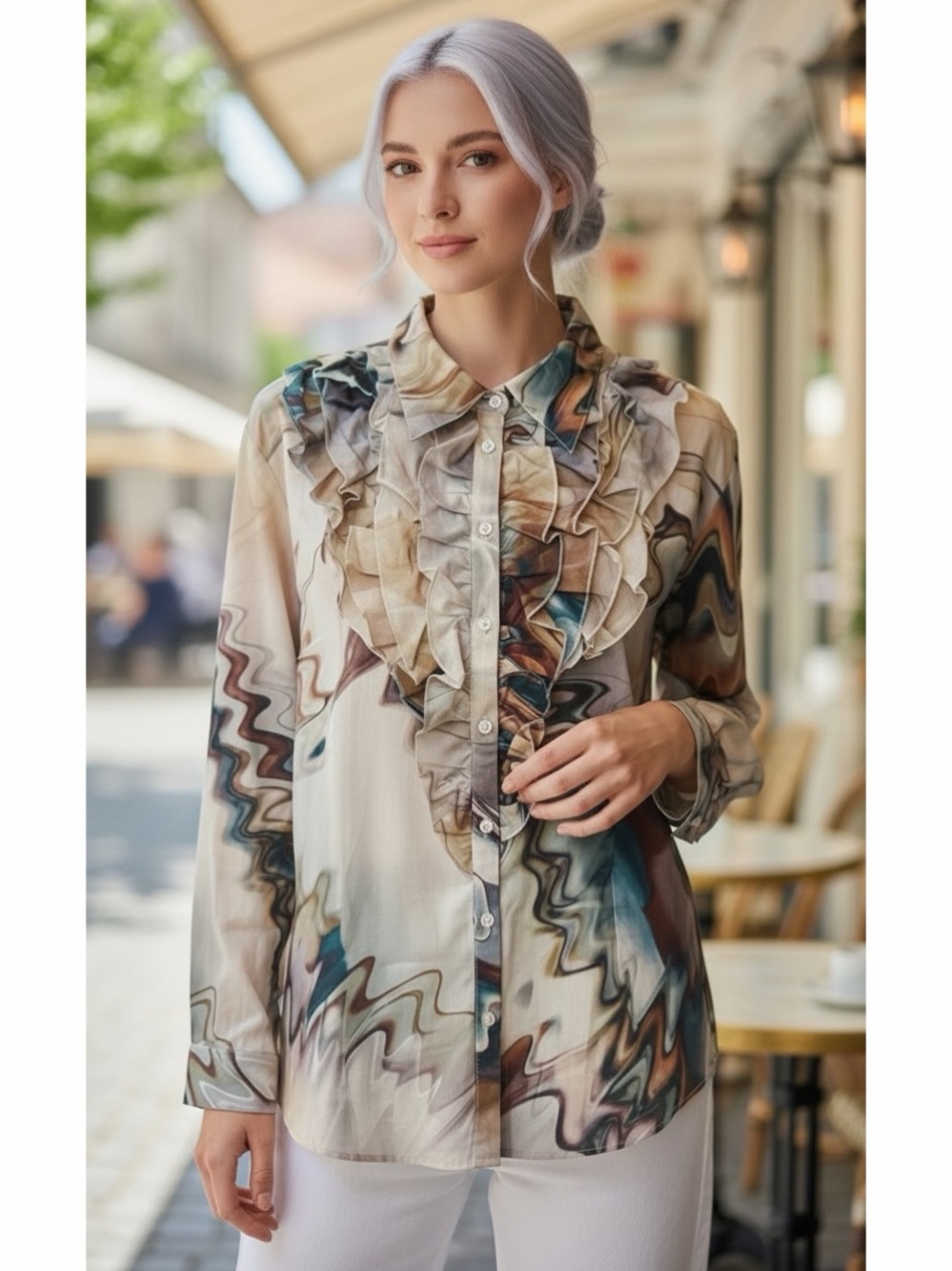 GEORG ROTH LA Vintage Cotton Fantasy Watercolor Print Blouse